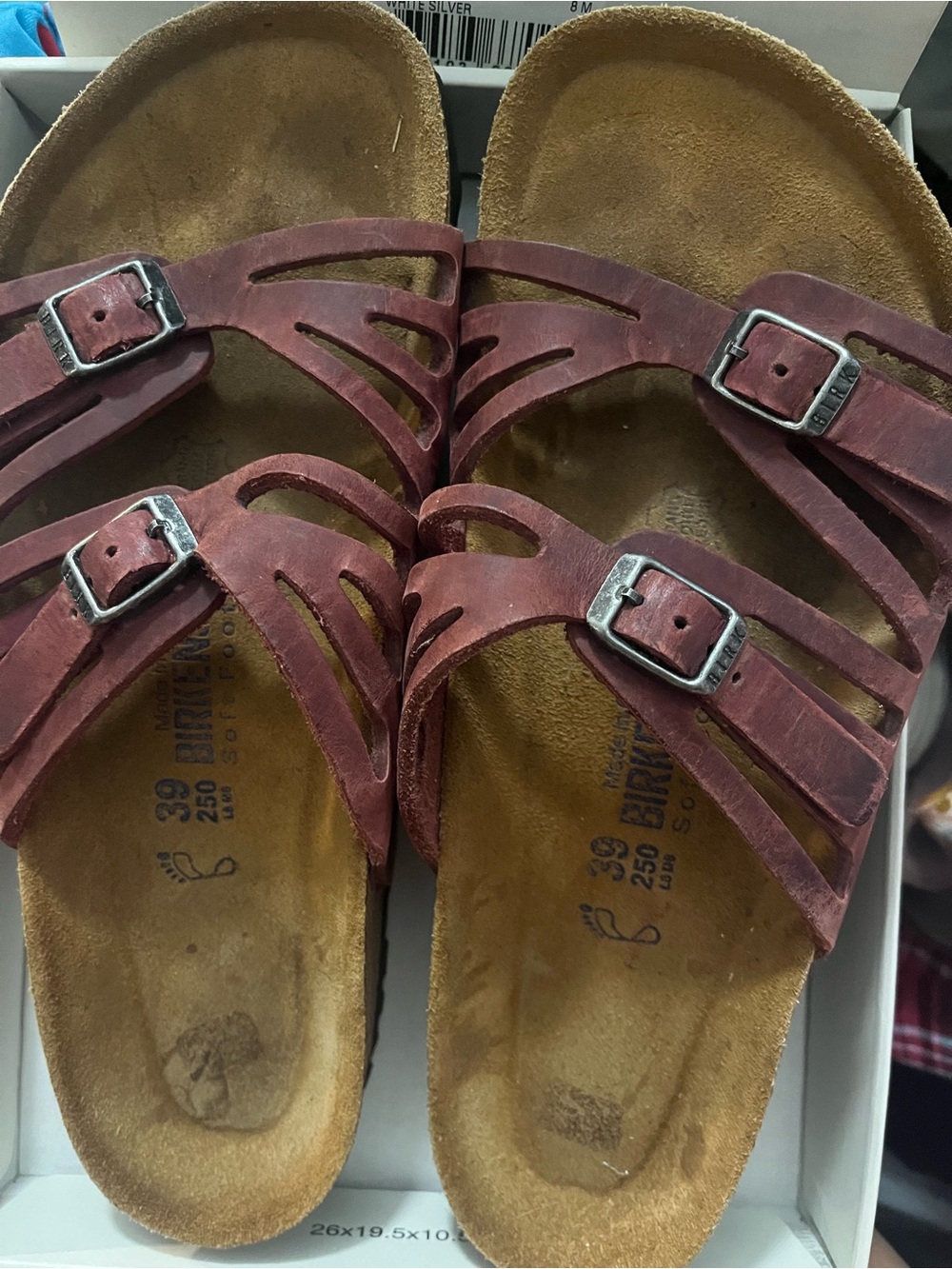 Birkenstock Women’s Red Strappy Buckle Slide Sandals